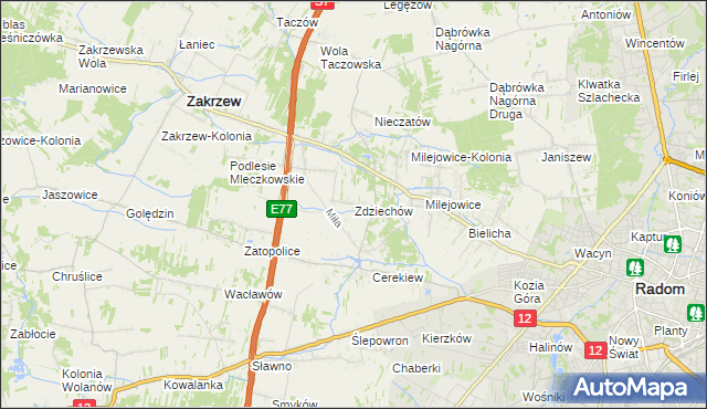 mapa Zdziechów gmina Zakrzew, Zdziechów gmina Zakrzew na mapie Targeo