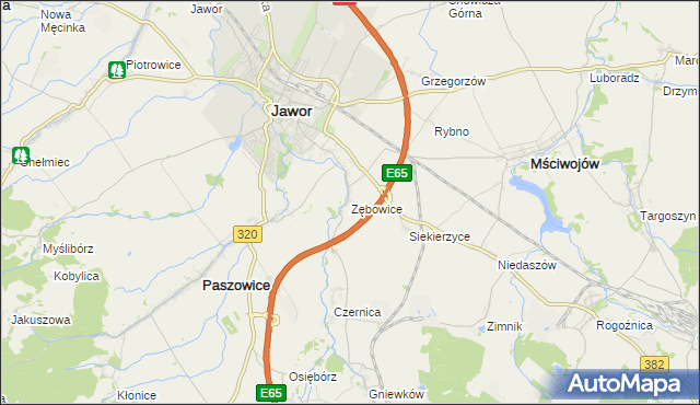 mapa Zębowice gmina Paszowice, Zębowice gmina Paszowice na mapie Targeo