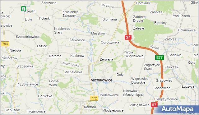 mapa Zerwana, Zerwana na mapie Targeo