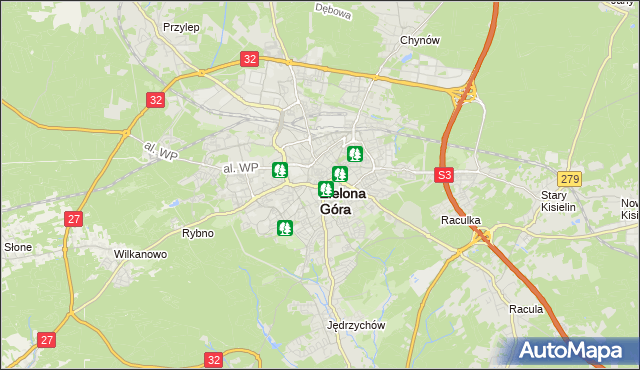 mapa Zielona Góra, Zielona Góra na mapie Targeo