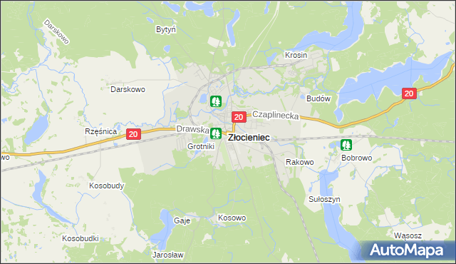 mapa Złocieniec, Złocieniec na mapie Targeo