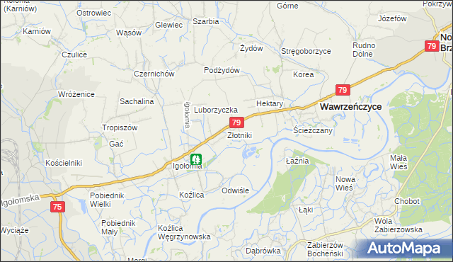 mapa Złotniki gmina Igołomia-Wawrzeńczyce, Złotniki gmina Igołomia-Wawrzeńczyce na mapie Targeo