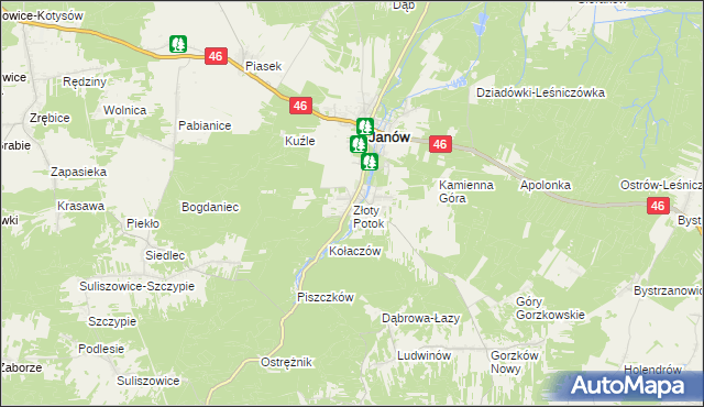 mapa Złoty Potok gmina Janów, Złoty Potok gmina Janów na mapie Targeo