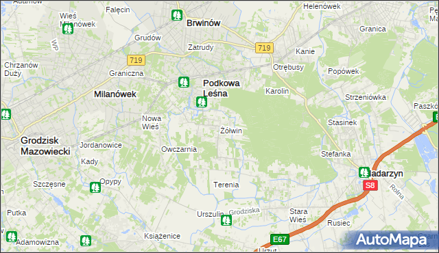 mapa Żółwin gmina Brwinów, Żółwin gmina Brwinów na mapie Targeo