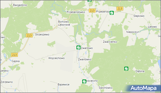 mapa Zwartowo gmina Choczewo, Zwartowo gmina Choczewo na mapie Targeo