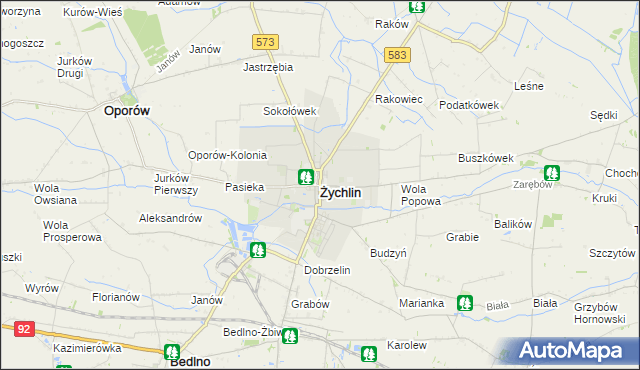 mapa Żychlin powiat kutnowski, Żychlin powiat kutnowski na mapie Targeo