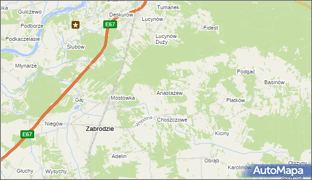 mapa Anastazew gmina Zabrodzie, Anastazew gmina Zabrodzie na mapie Targeo