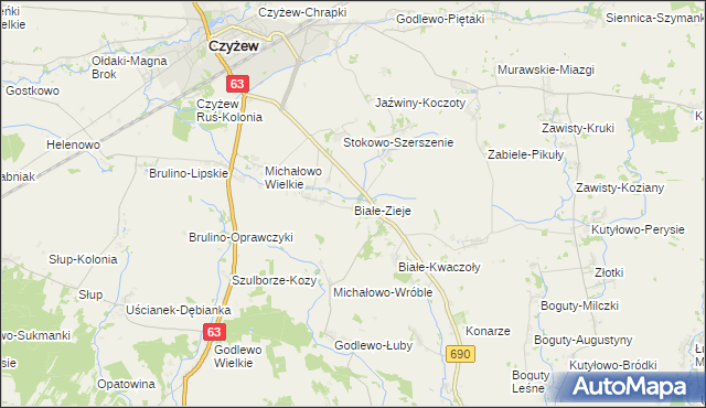 mapa Białe-Zieje, Białe-Zieje na mapie Targeo