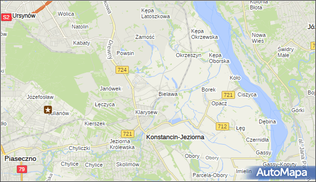 mapa Bielawa gmina Konstancin-Jeziorna, Bielawa gmina Konstancin-Jeziorna na mapie Targeo