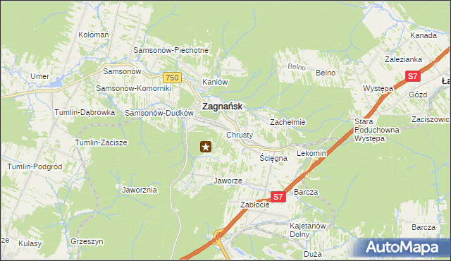 mapa Chrusty gmina Zagnańsk, Chrusty gmina Zagnańsk na mapie Targeo