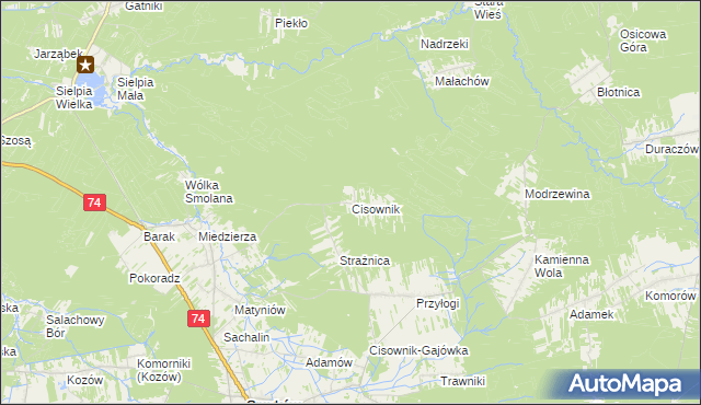 mapa Cisownik gmina Smyków, Cisownik gmina Smyków na mapie Targeo