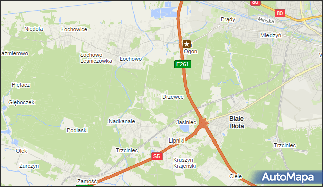 mapa Drzewce gmina Białe Błota, Drzewce gmina Białe Błota na mapie Targeo