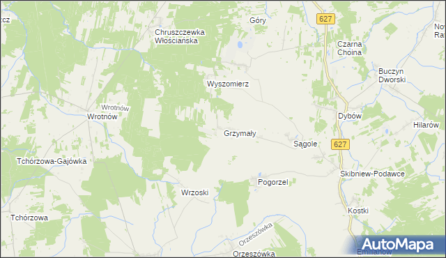 mapa Grzymały gmina Kosów Lacki, Grzymały gmina Kosów Lacki na mapie Targeo