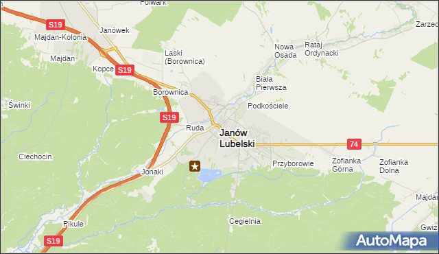 mapa Janów Lubelski, Janów Lubelski na mapie Targeo