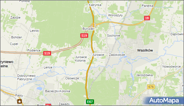 mapa Jurowce gmina Wasilków, Jurowce gmina Wasilków na mapie Targeo