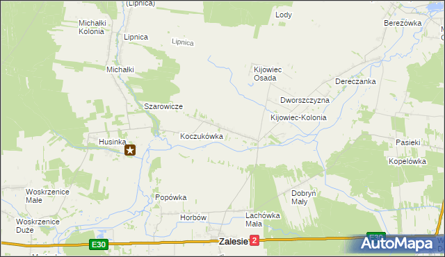 mapa Kijowiec gmina Zalesie, Kijowiec gmina Zalesie na mapie Targeo