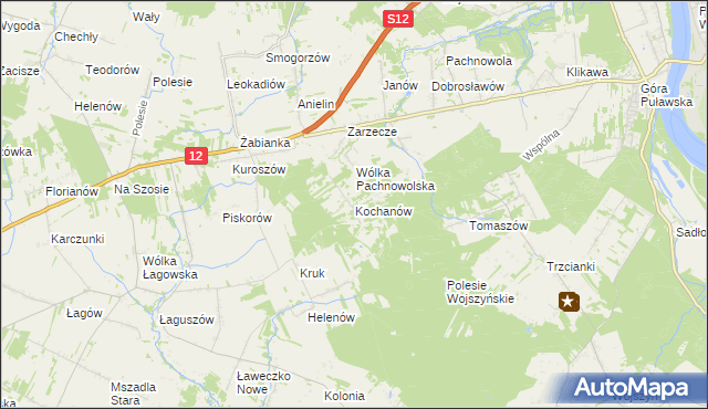 mapa Kochanów gmina Puławy, Kochanów gmina Puławy na mapie Targeo