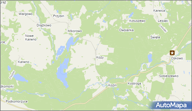 mapa Kozy gmina Czarna Dąbrówka, Kozy gmina Czarna Dąbrówka na mapie Targeo