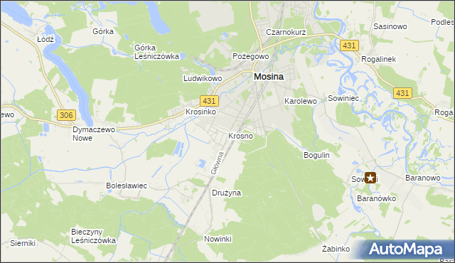 mapa Krosno gmina Mosina, Krosno gmina Mosina na mapie Targeo