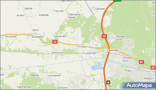 mapa Kruszyn gmina Sicienko, Kruszyn gmina Sicienko na mapie Targeo