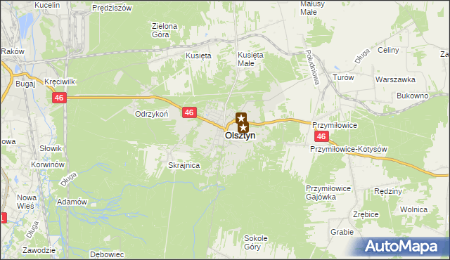 mapa Olsztyn powiat częstochowski, Olsztyn powiat częstochowski na mapie Targeo