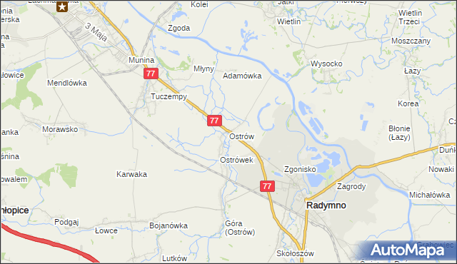 mapa Ostrów gmina Radymno, Ostrów gmina Radymno na mapie Targeo