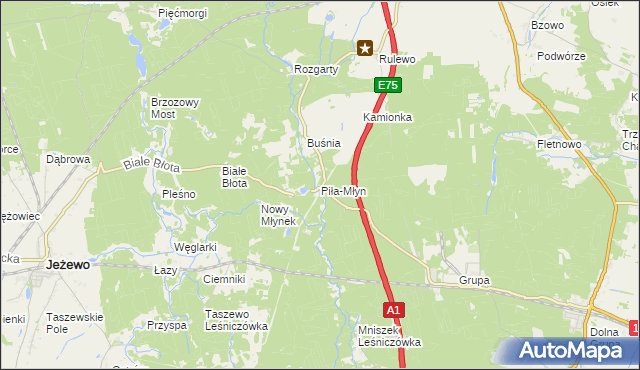 mapa Piła-Młyn gmina Jeżewo, Piła-Młyn gmina Jeżewo na mapie Targeo