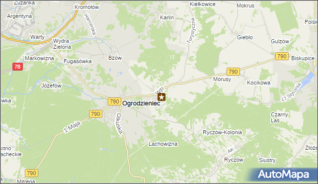 mapa Podzamcze gmina Ogrodzieniec, Podzamcze gmina Ogrodzieniec na mapie Targeo