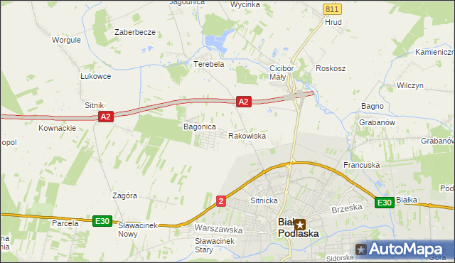 mapa Rakowiska gmina Biała Podlaska, Rakowiska gmina Biała Podlaska na mapie Targeo