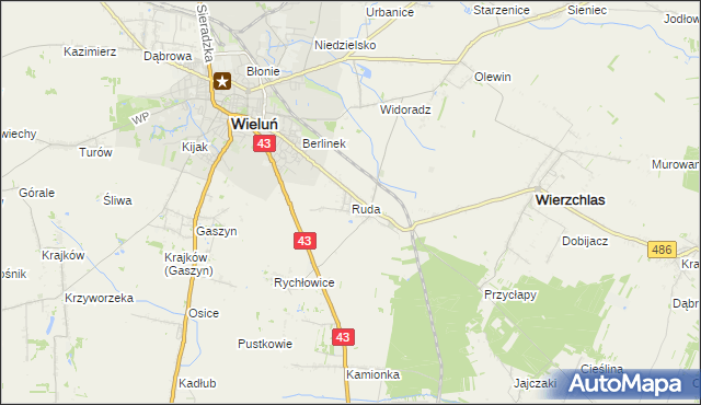 mapa Ruda gmina Wieluń, Ruda gmina Wieluń na mapie Targeo