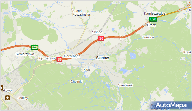 mapa Sianów, Sianów na mapie Targeo