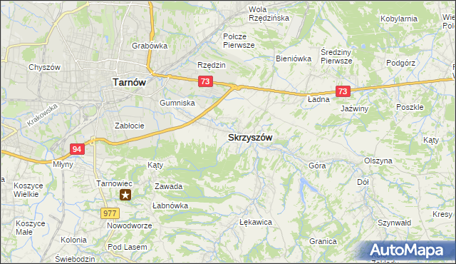 mapa Skrzyszów powiat tarnowski, Skrzyszów powiat tarnowski na mapie Targeo