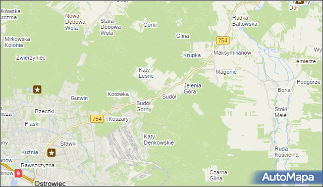 mapa Sudół gmina Bodzechów, Sudół gmina Bodzechów na mapie Targeo