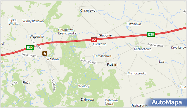 mapa Tomaszewo gmina Kuślin, Tomaszewo gmina Kuślin na mapie Targeo