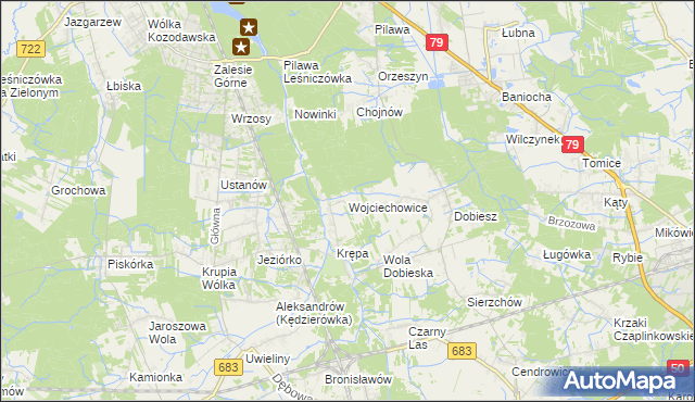 mapa Wojciechowice gmina Góra Kalwaria, Wojciechowice gmina Góra Kalwaria na mapie Targeo