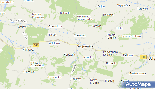 mapa Wojsławice powiat chełmski, Wojsławice powiat chełmski na mapie Targeo