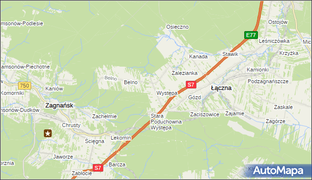 mapa Występa, Występa na mapie Targeo