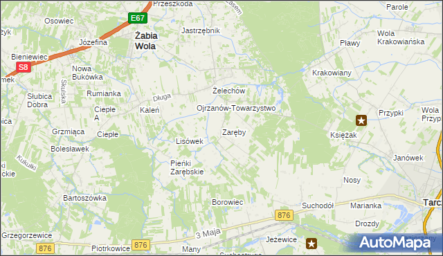 mapa Zaręby gmina Żabia Wola, Zaręby gmina Żabia Wola na mapie Targeo