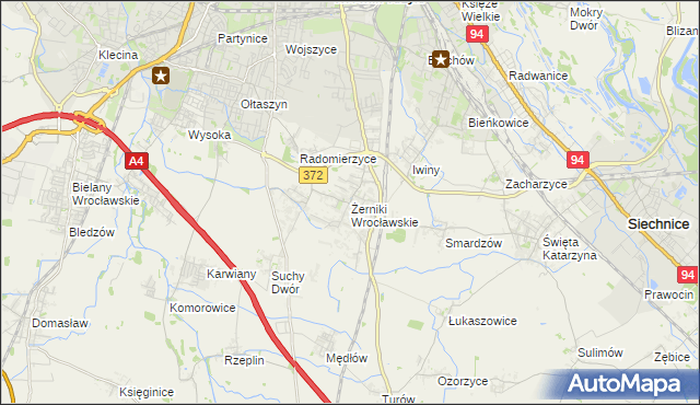 mapa Żerniki Wrocławskie, Żerniki Wrocławskie na mapie Targeo