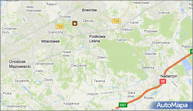 mapa Żółwin gmina Brwinów, Żółwin gmina Brwinów na mapie Targeo