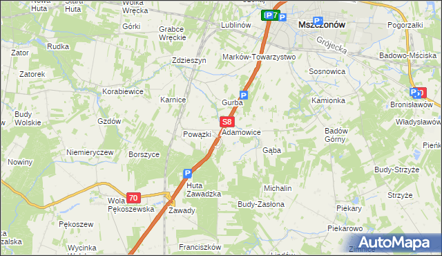 mapa Adamowice gmina Mszczonów, Adamowice gmina Mszczonów na mapie Targeo