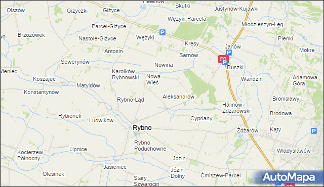 mapa Aleksandrów gmina Rybno, Aleksandrów gmina Rybno na mapie Targeo