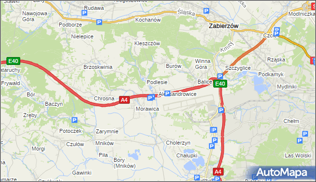 mapa Aleksandrowice gmina Zabierzów, Aleksandrowice gmina Zabierzów na mapie Targeo