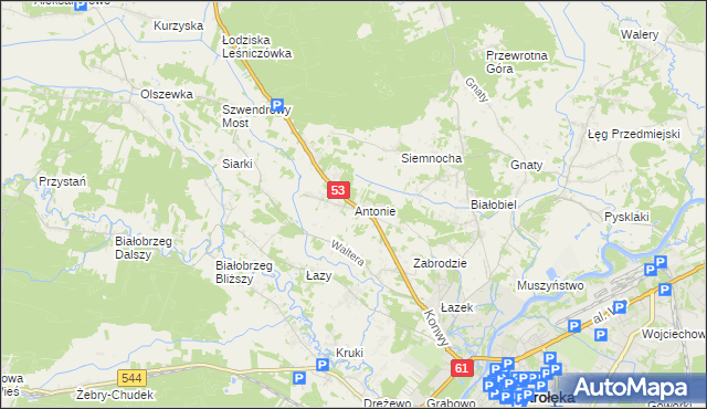 mapa Antonie gmina Olszewo-Borki, Antonie gmina Olszewo-Borki na mapie Targeo