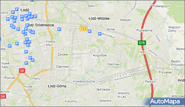 mapa Augustów gmina Łódź, Augustów gmina Łódź na mapie Targeo