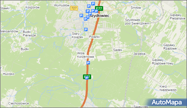 mapa Barak gmina Szydłowiec, Barak gmina Szydłowiec na mapie Targeo