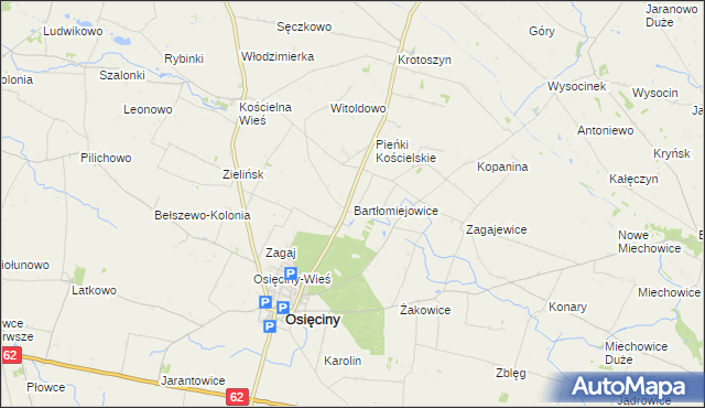 mapa Bartłomiejowice gmina Osięciny, Bartłomiejowice gmina Osięciny na mapie Targeo