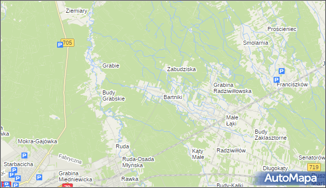 mapa Bartniki gmina Puszcza Mariańska, Bartniki gmina Puszcza Mariańska na mapie Targeo