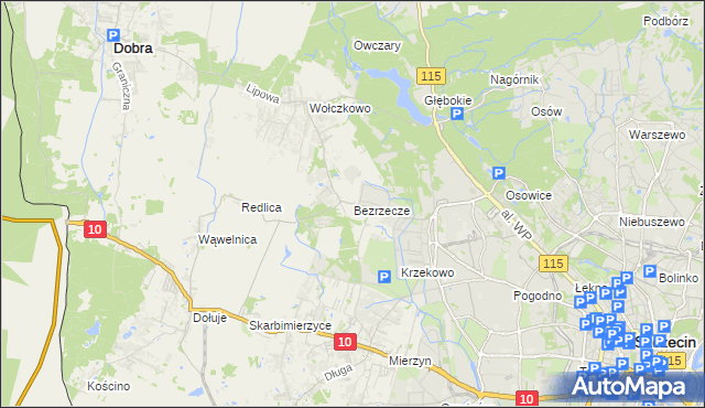 mapa Bezrzecze, Bezrzecze na mapie Targeo