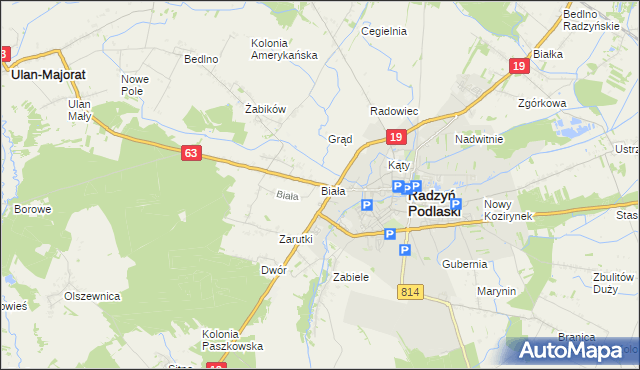 mapa Biała gmina Radzyń Podlaski, Biała gmina Radzyń Podlaski na mapie Targeo